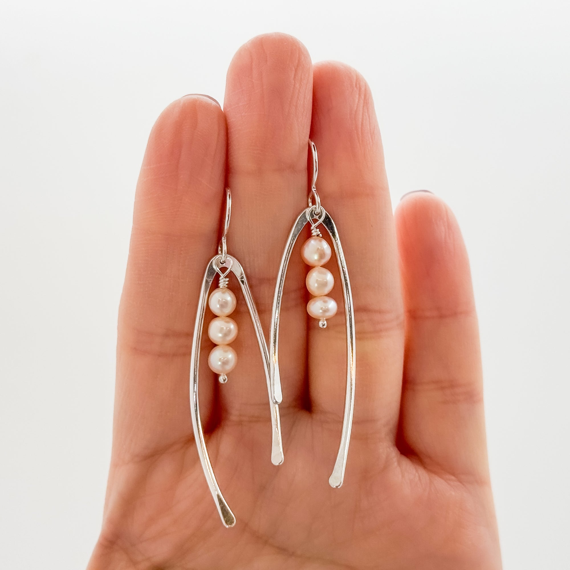 Wishbone with tiny pink pearls earrings