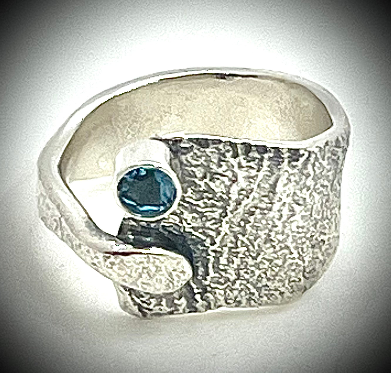 Kiln Pap Ring with Swiss Blue Topaz