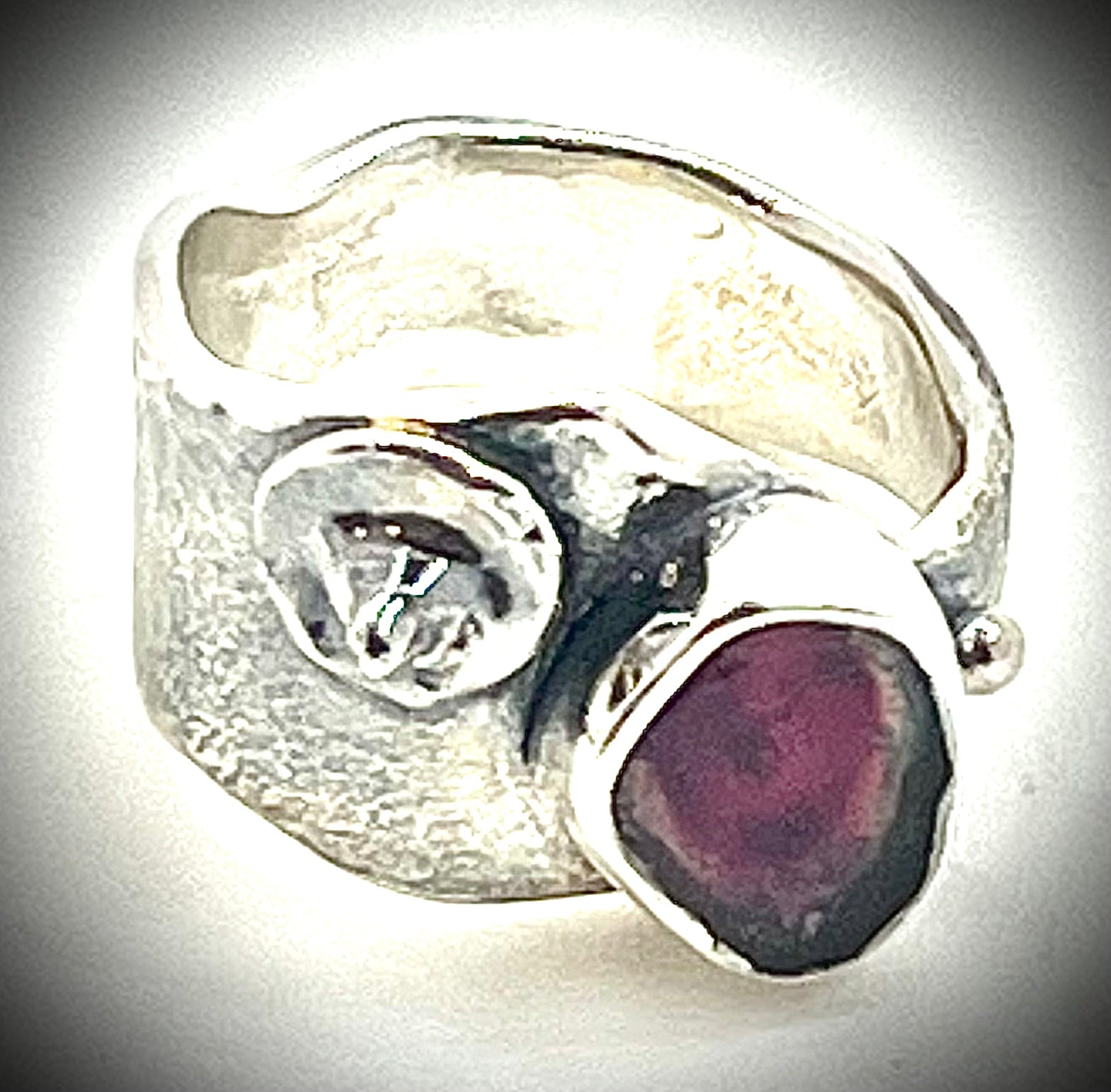 Sterling and 14k Kiln Pap Ring with Watermelon Tourmaline