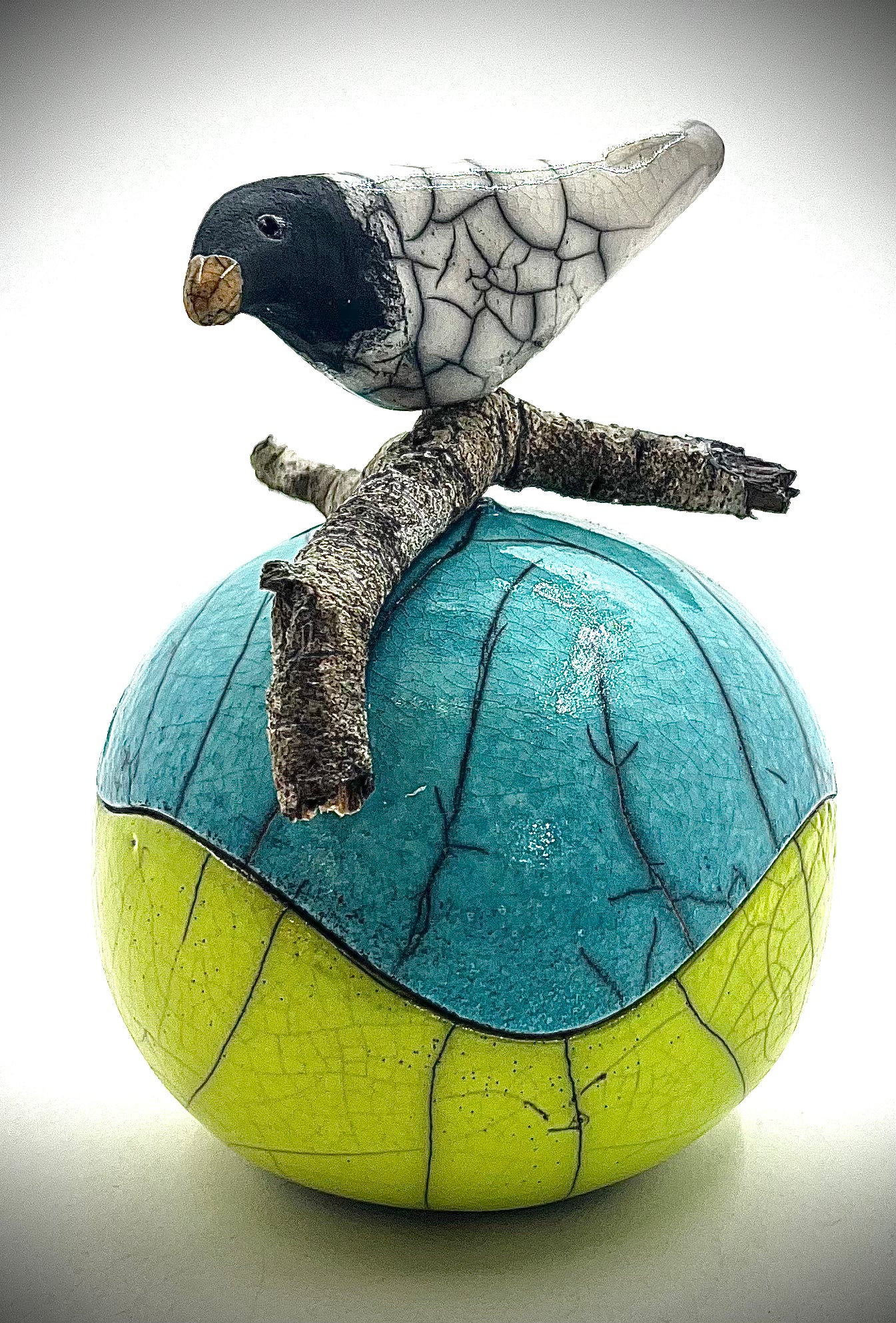 Raku Bird Topped Container