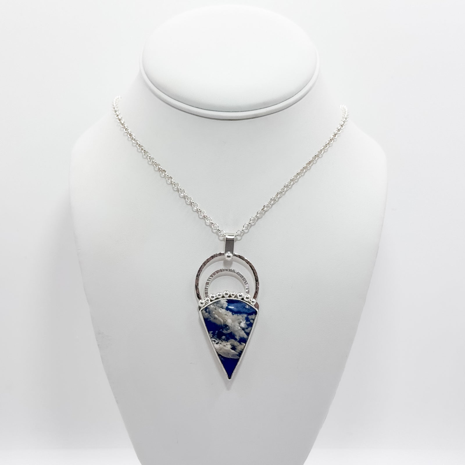 Sky Plume Agate Pendant on Rolo Chain necklace