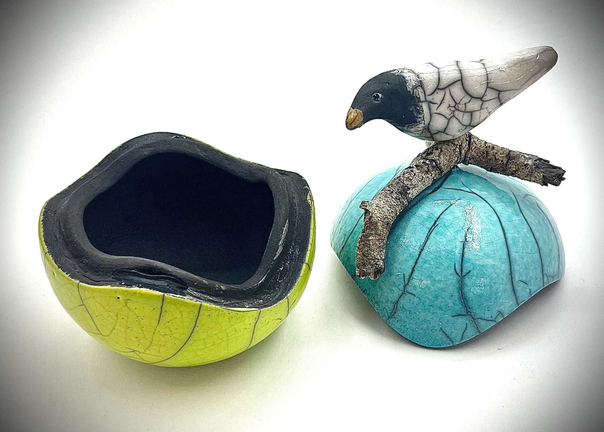 Raku Bird Topped Container