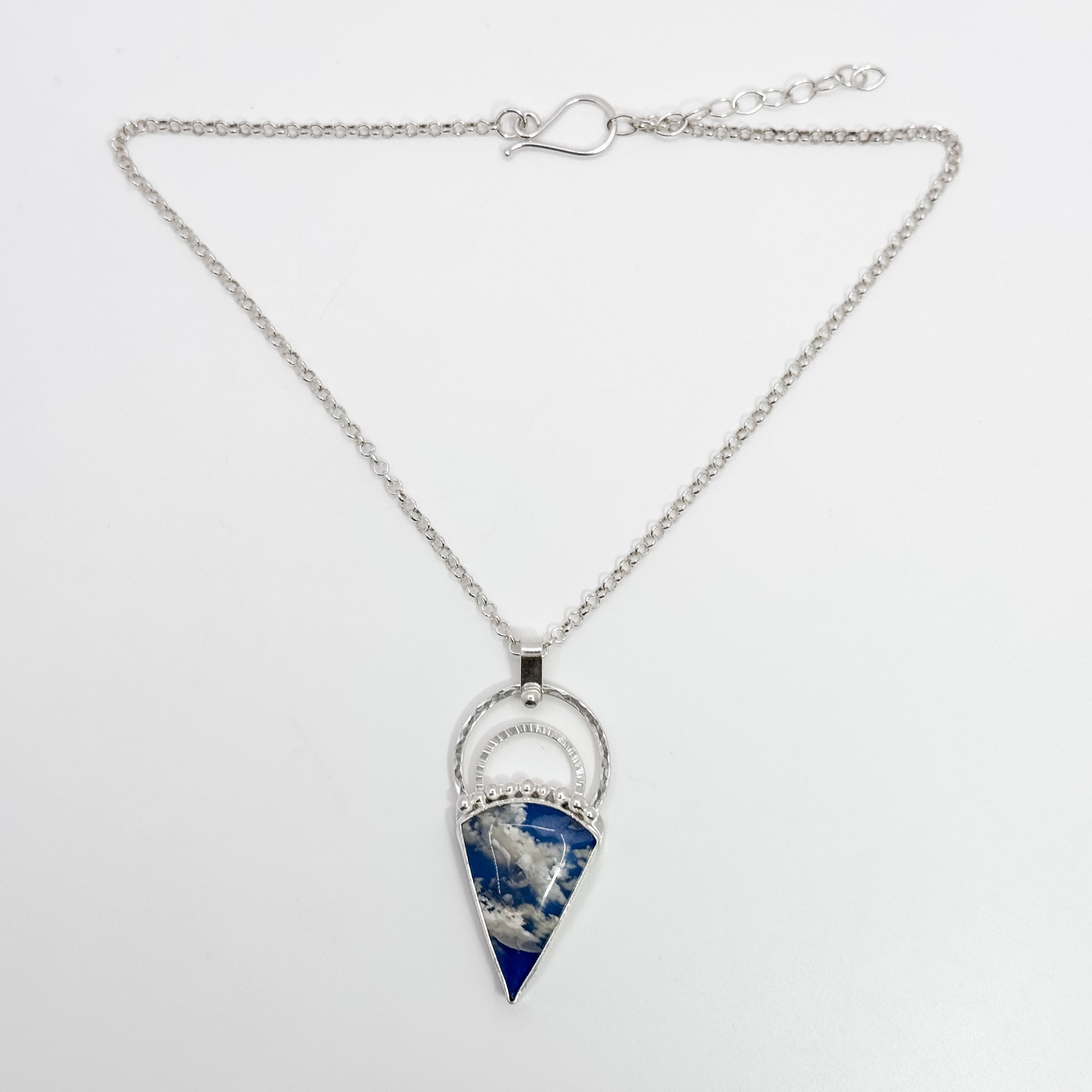 Sky Plume Agate Pendant on Rolo Chain necklace