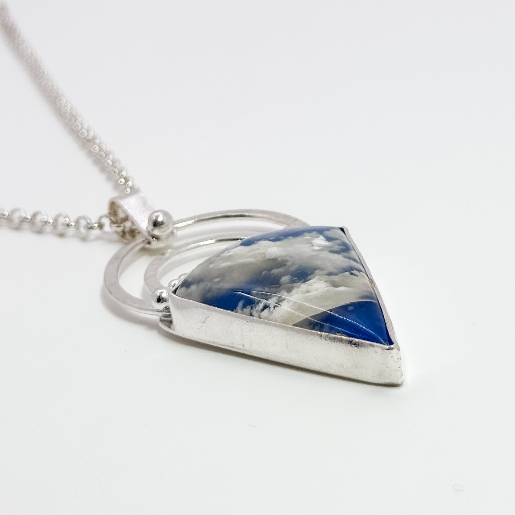 Sky Plume Agate Pendant on Rolo Chain necklace