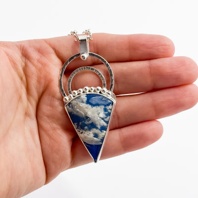 Sky Plume Agate Pendant on Rolo Chain necklace