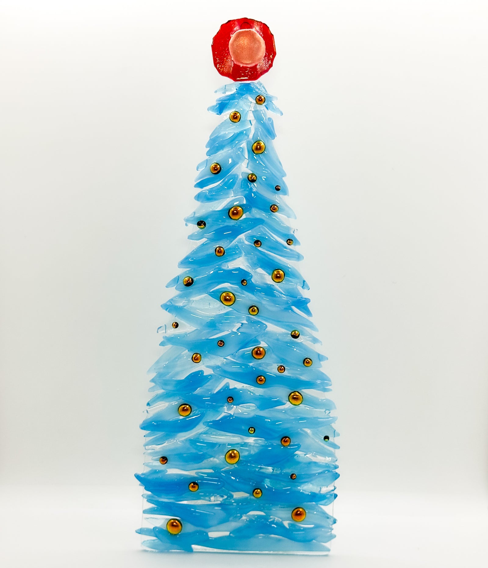 Fused Glass Xmas Tree Candle Holder in light blue