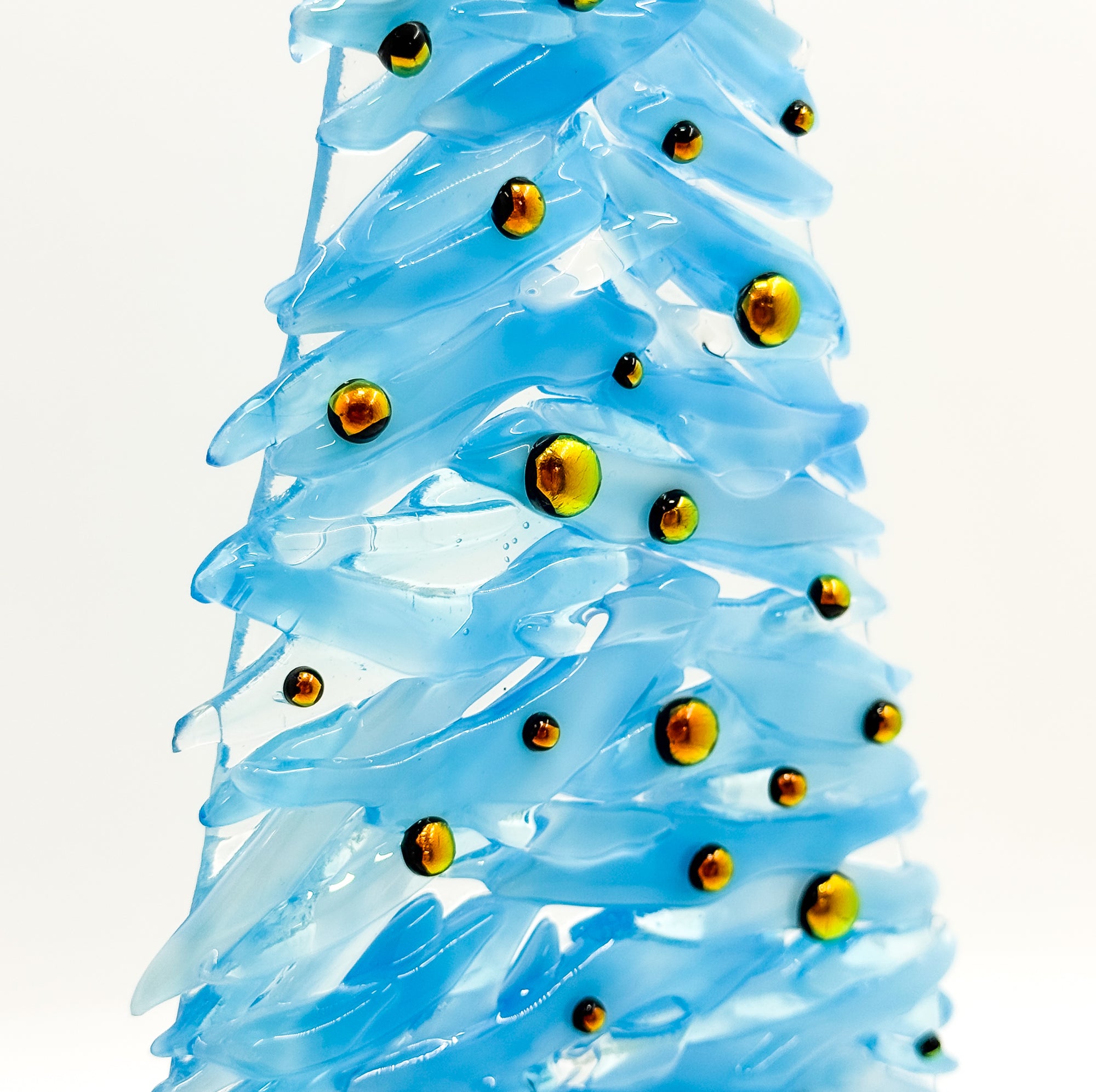 Fused Glass Xmas Tree Candle Holder in light blue