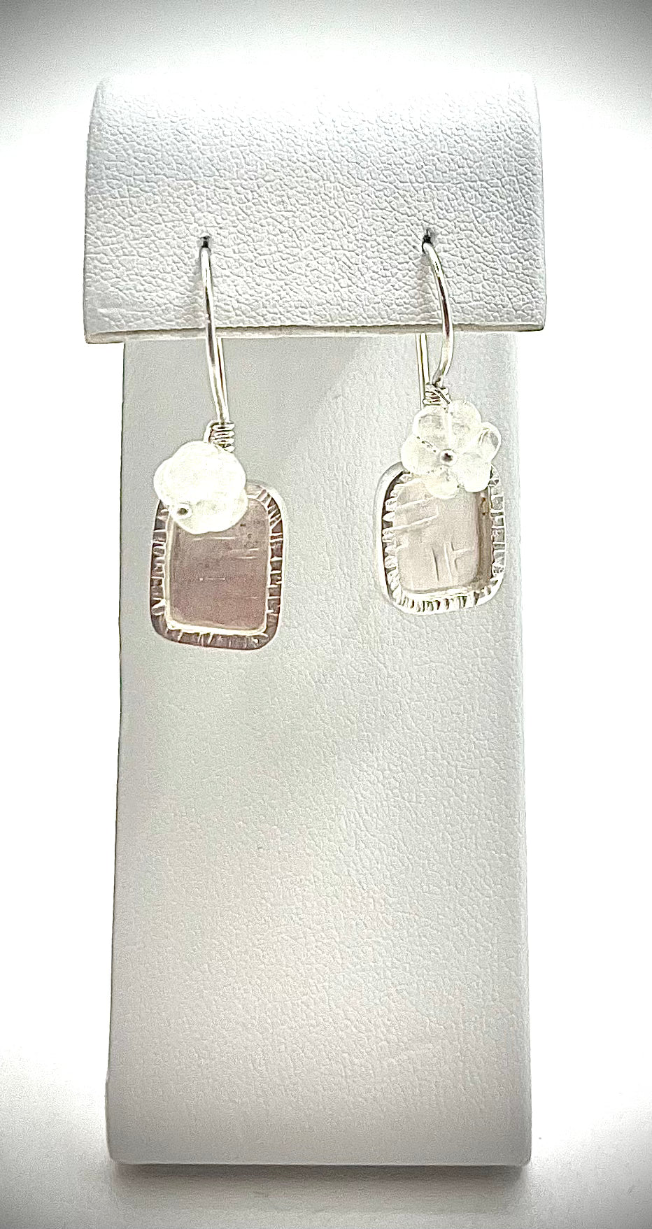 Rainbow Moonstone on Textured Square Earrings
