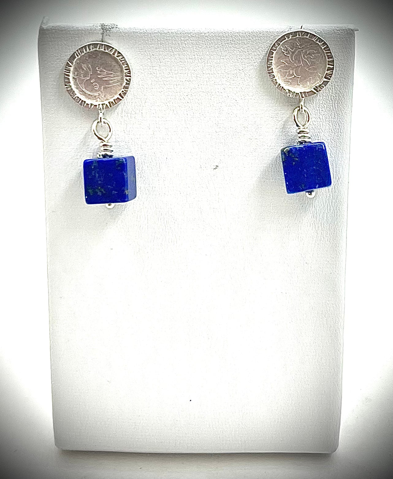 Sterling Circle Earrings with Lapis