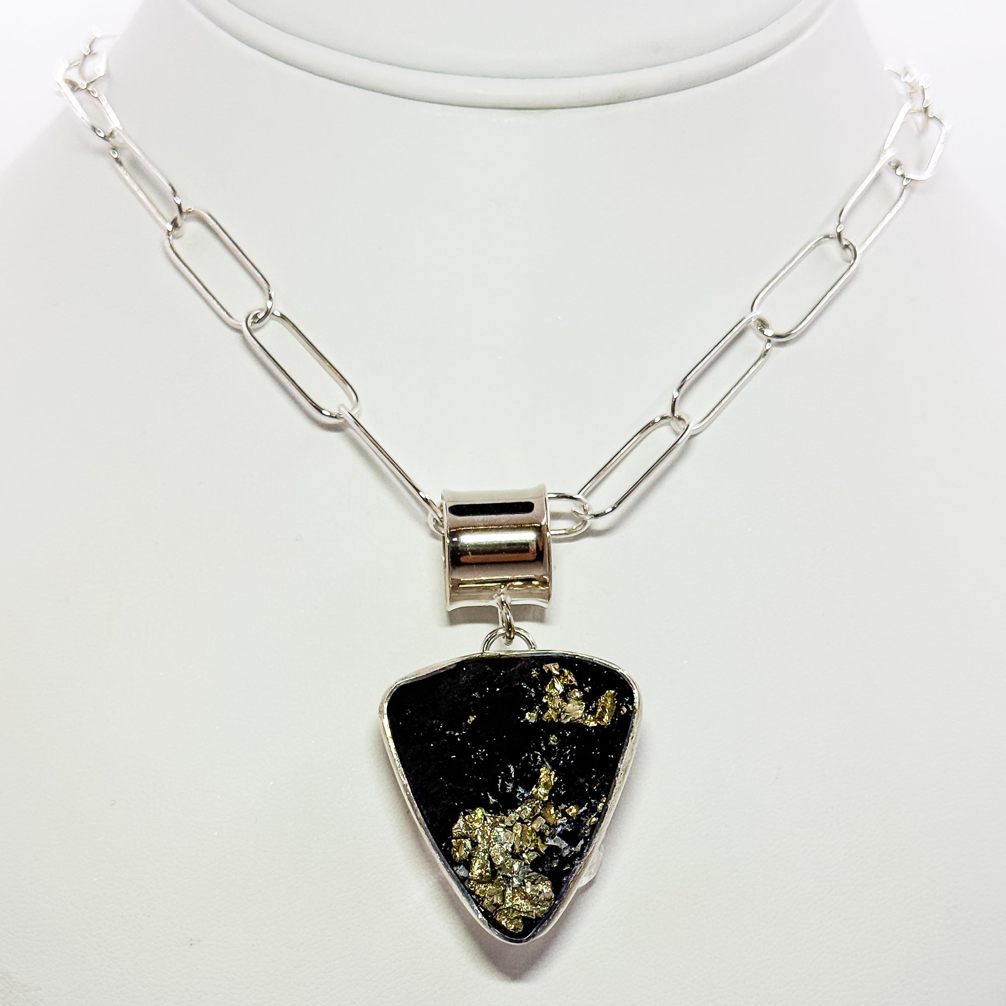 Pyrite in schist on handmade chain necklace