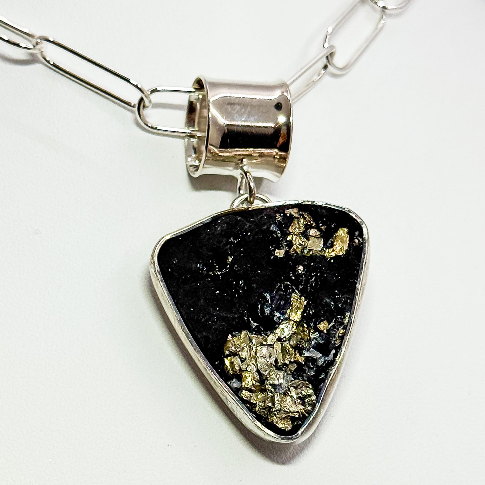 Pyrite in schist on handmade chain necklace