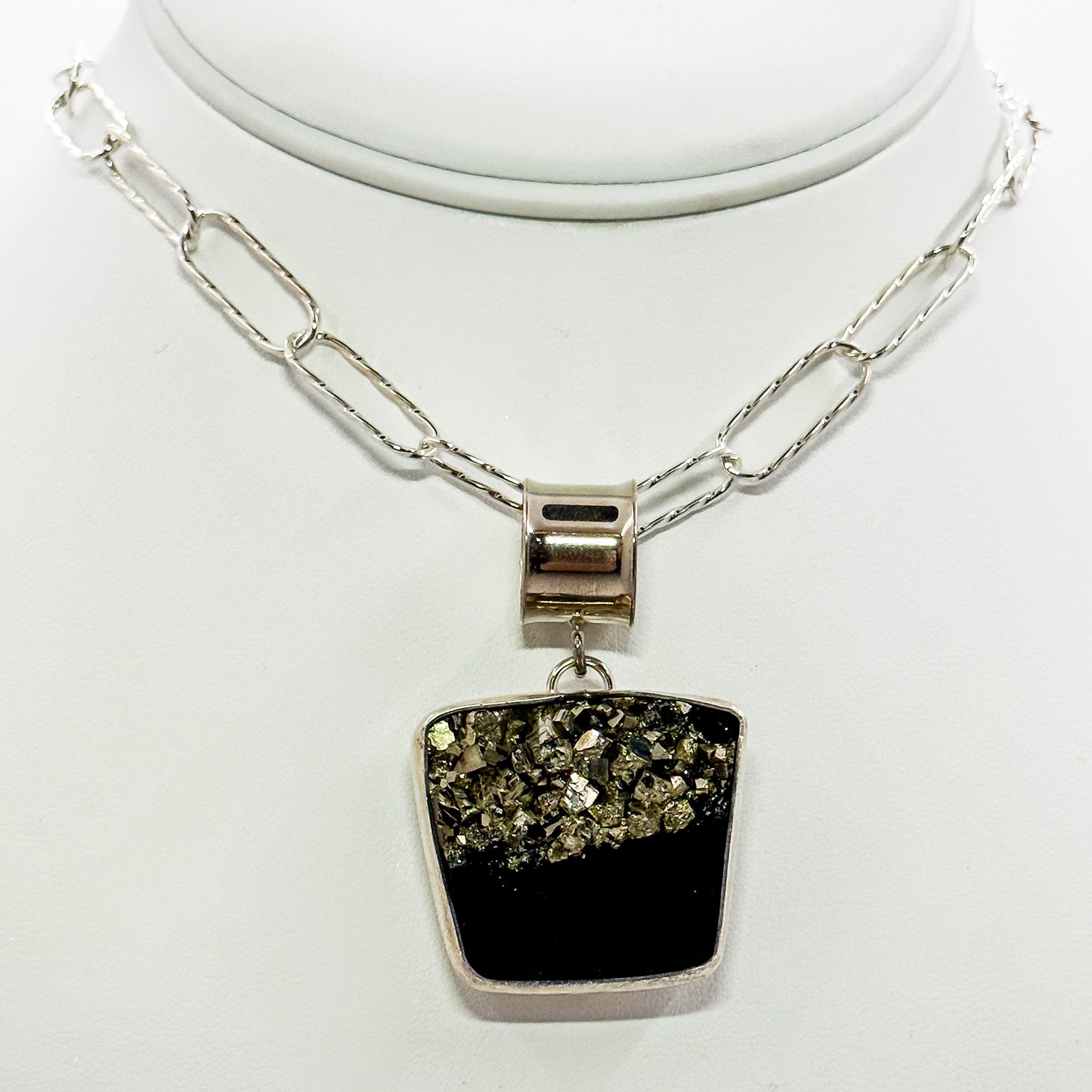 Pyrite in schist on twisted handmade chain necklace