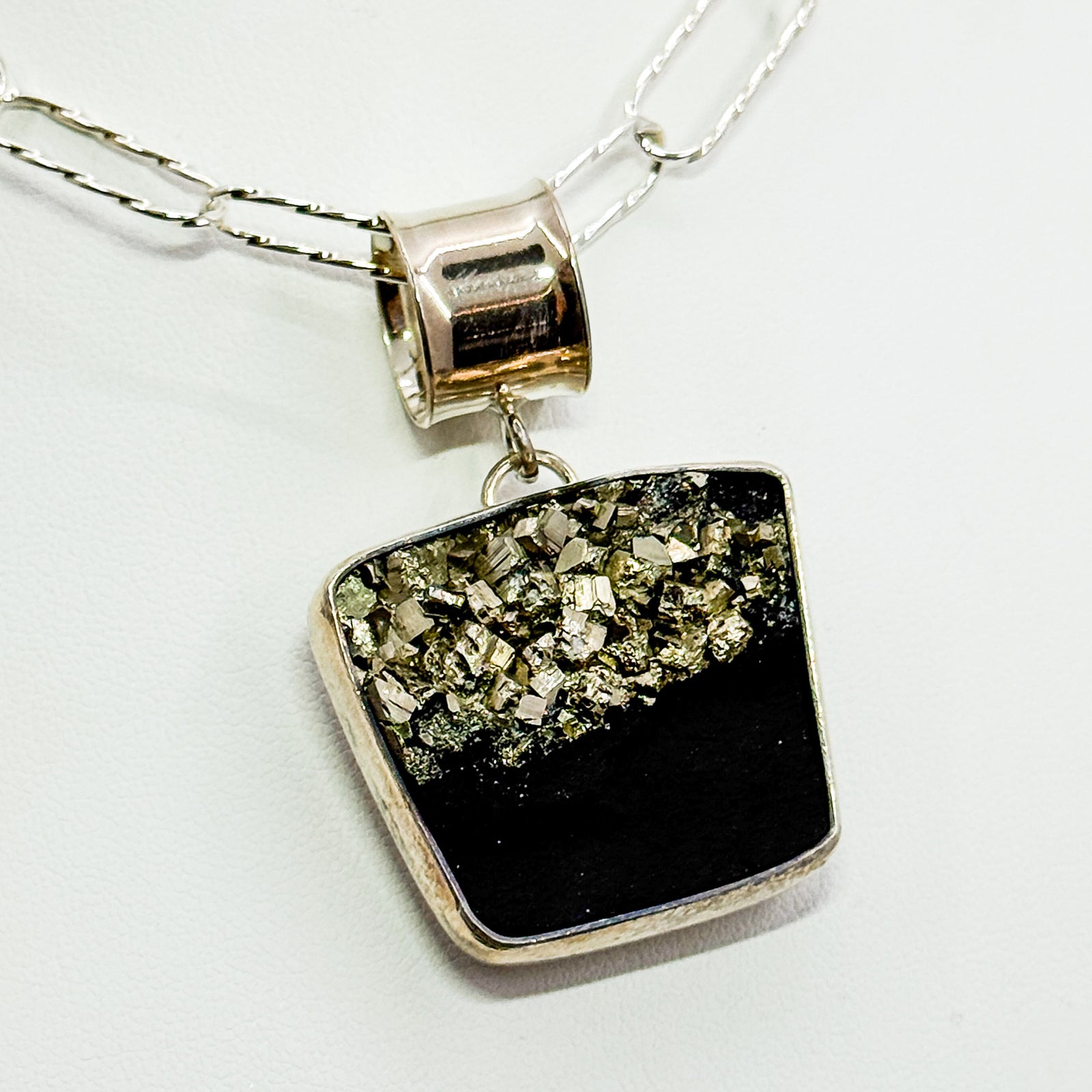 Pyrite in schist on twisted handmade chain necklace