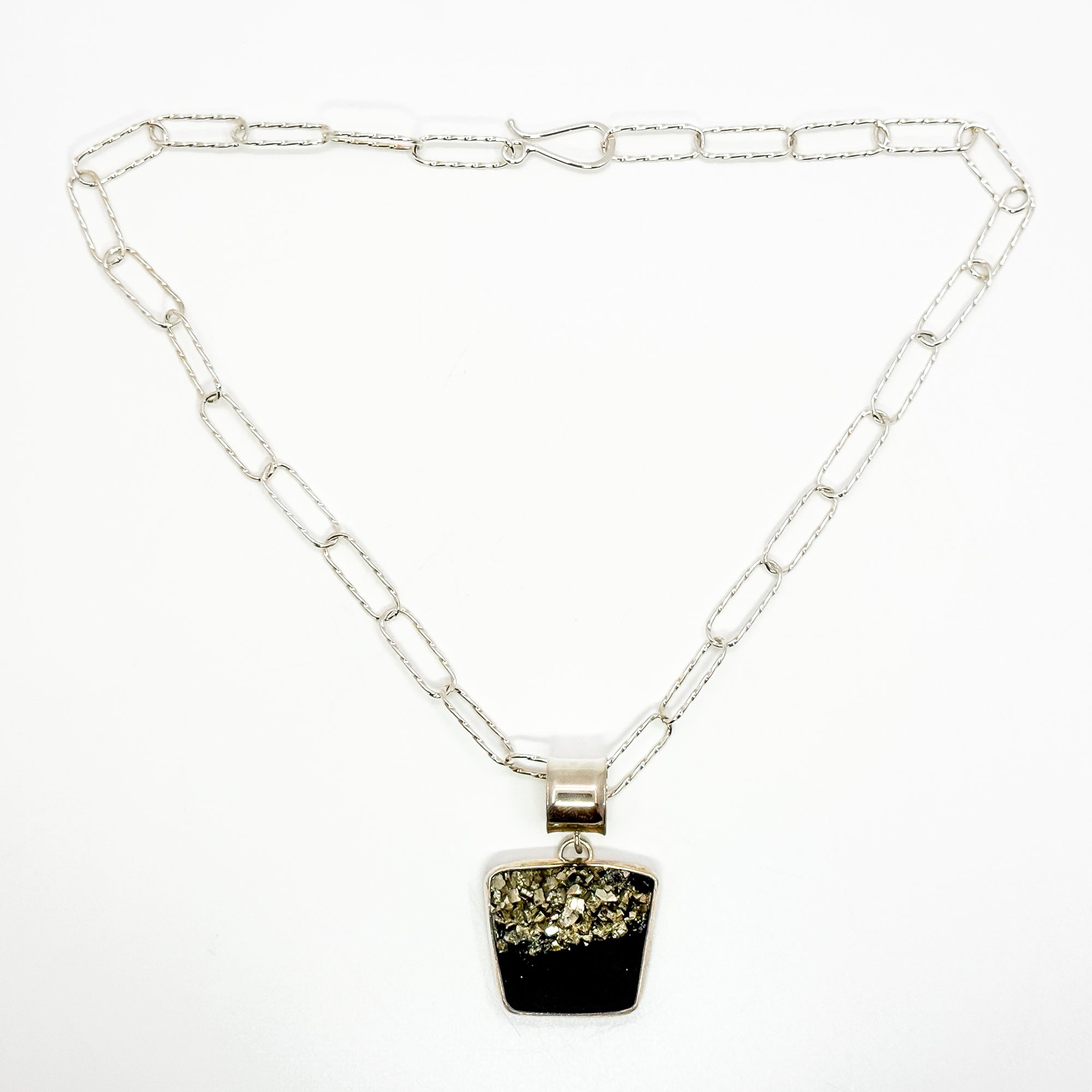 Pyrite in schist on twisted handmade chain necklace