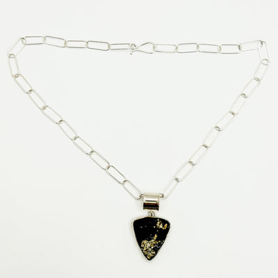 Pyrite in schist on handmade chain necklace