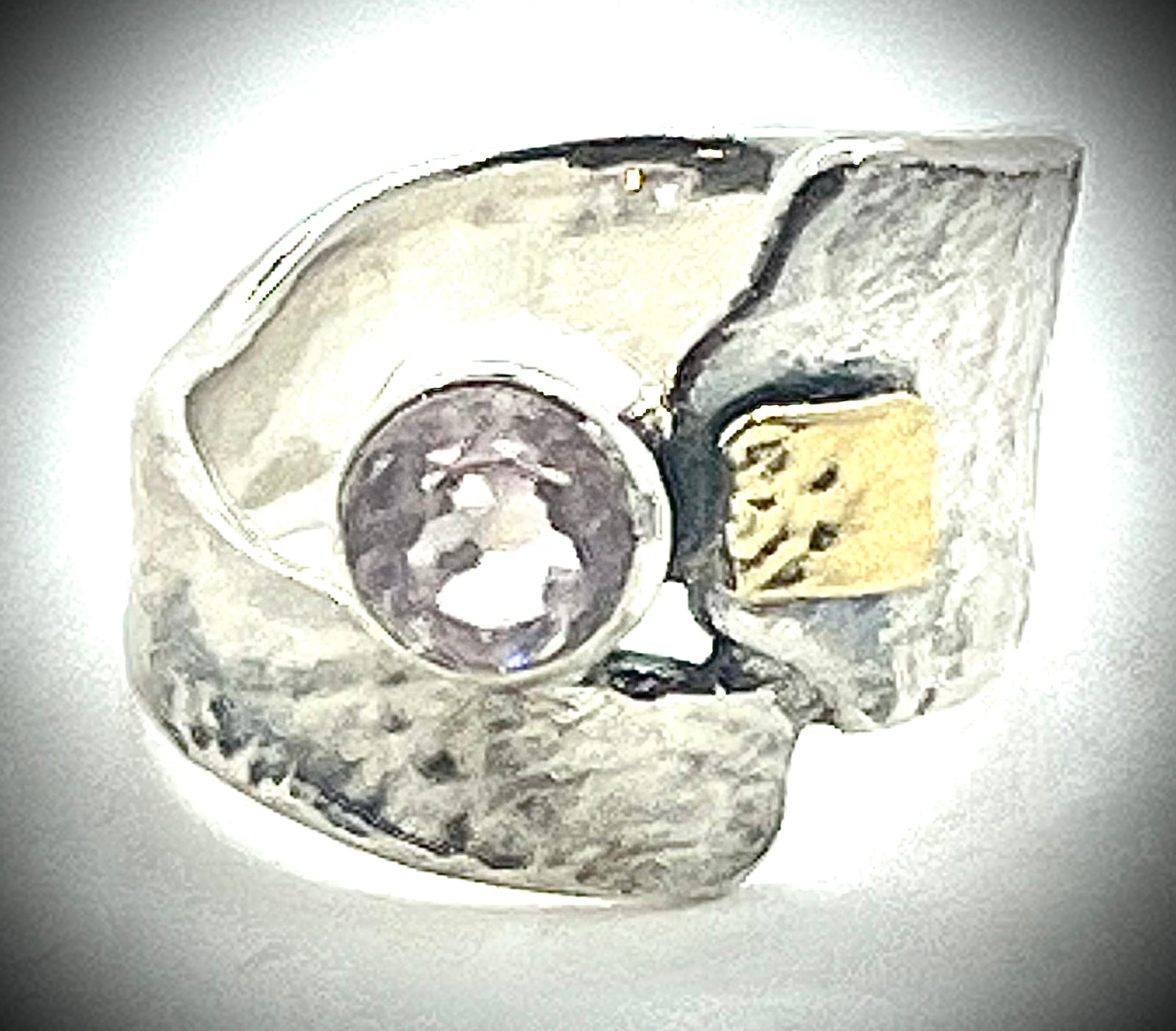 Silver and Gold Kunzite Kiln Pap Ring