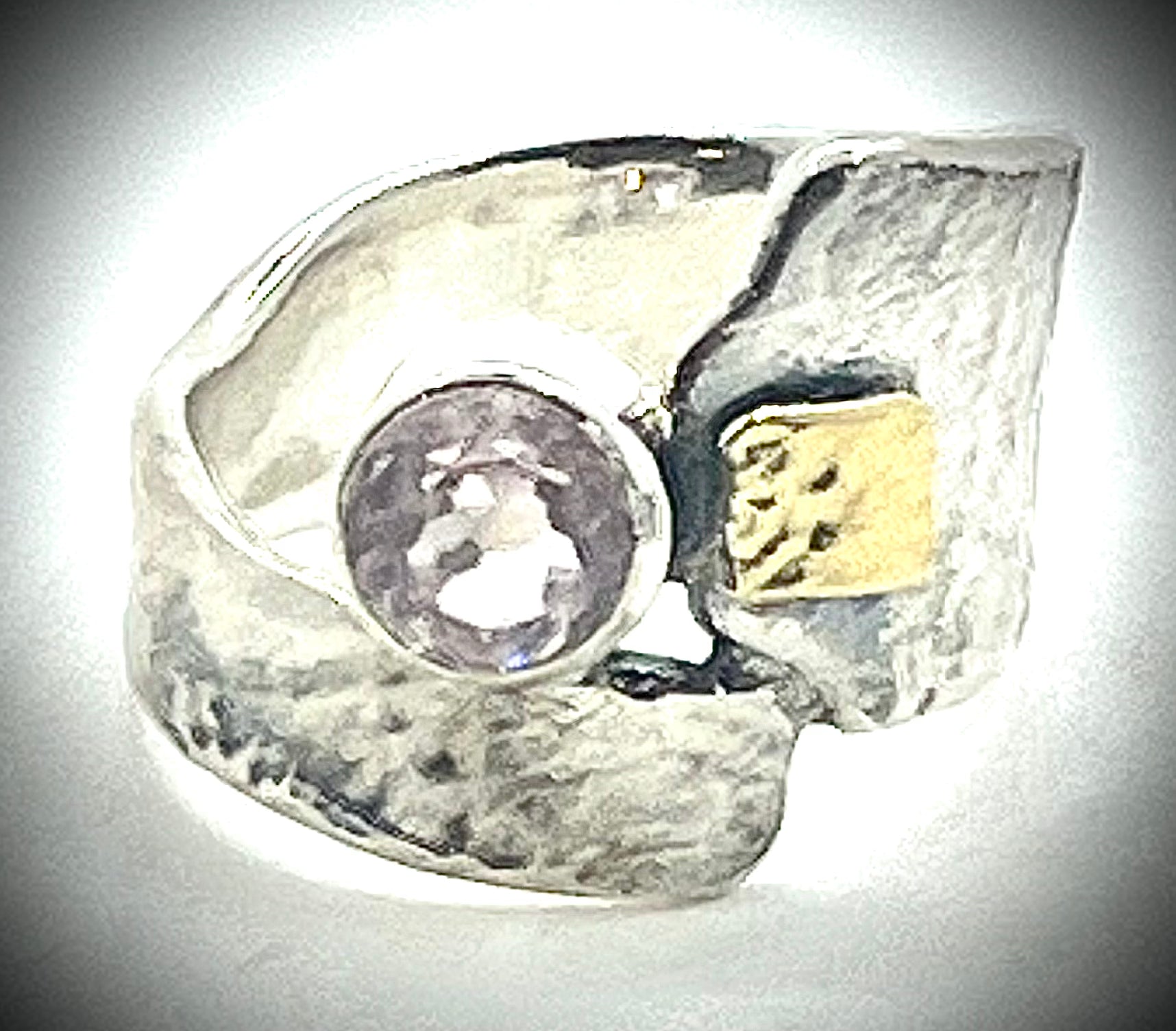 Silver and Gold Kunzite Kiln Pap Ring