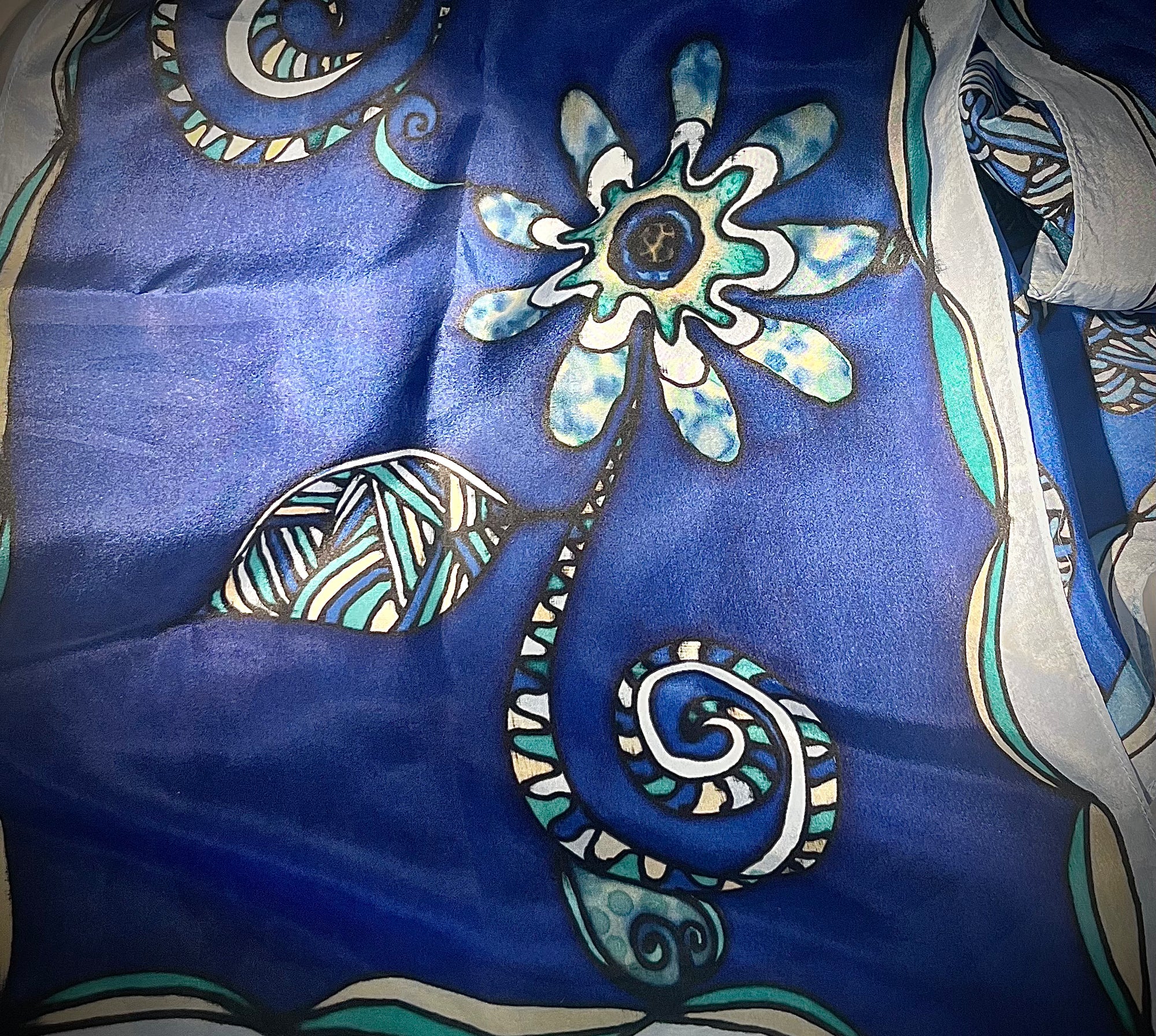 Bluesy Flower Silk Scarf