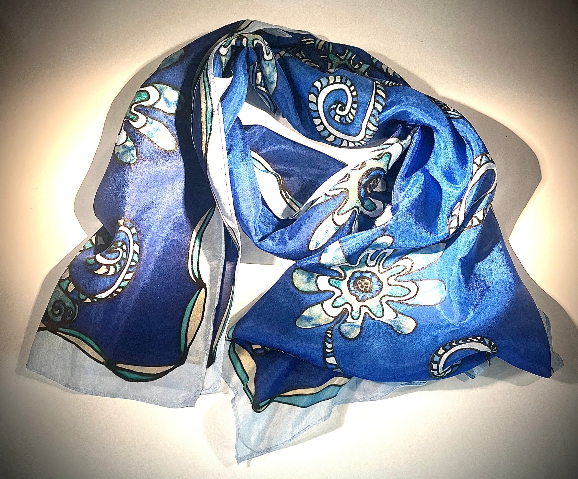 Bluesy Flower Silk Scarf