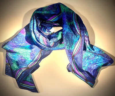 Bluesy Flowered Salt Silk Scarf