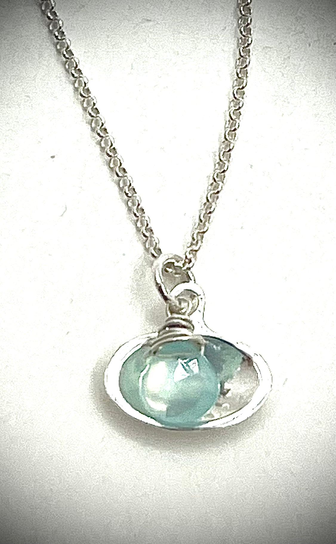 Aquamarine Chalcedony Clamshell Necklace
