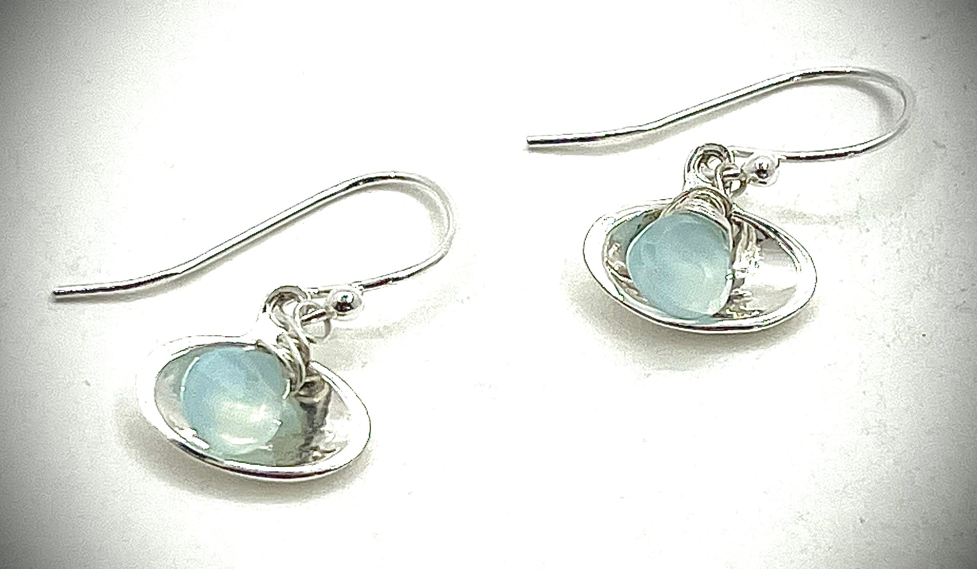 Aquamarine Chalcedony Clamshell Earrings
