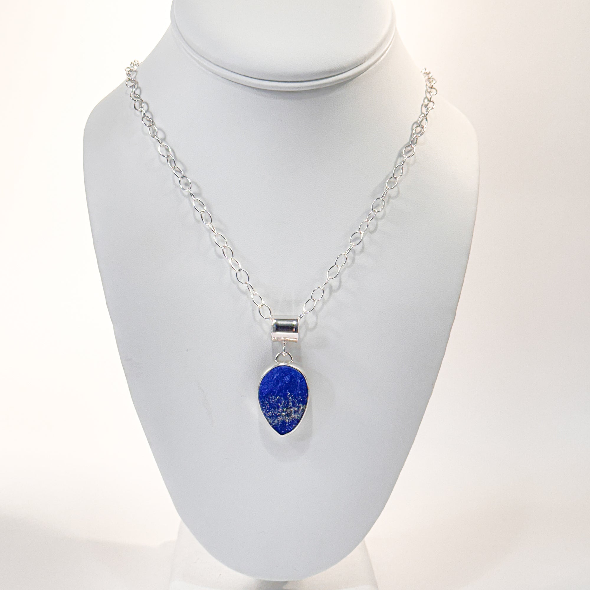 Sterling Silver natural surface pear shape lapis pendant
