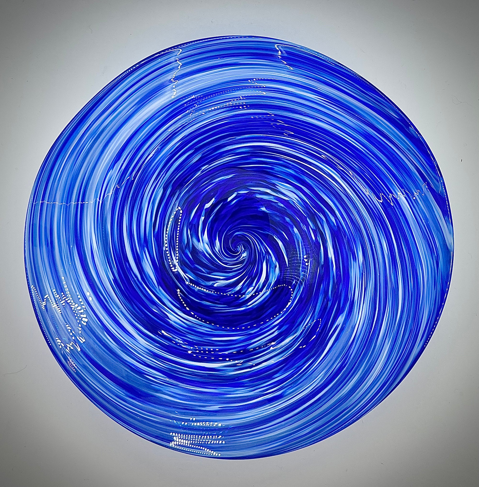White and Blue Swirled Glass Dish