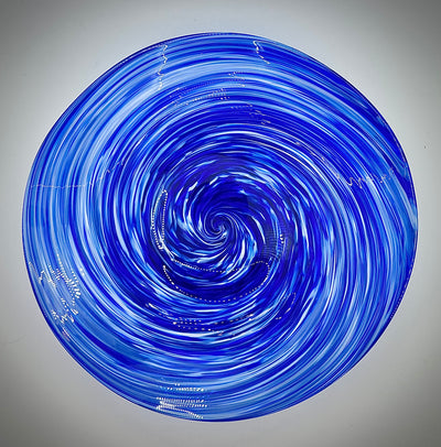 White and Blue Swirled Glass Dish