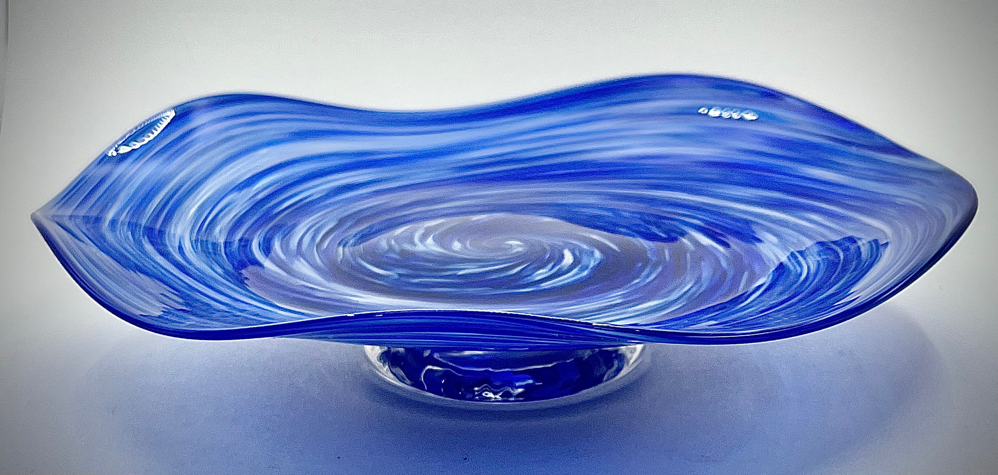 White and Blue Swirled Glass Dish