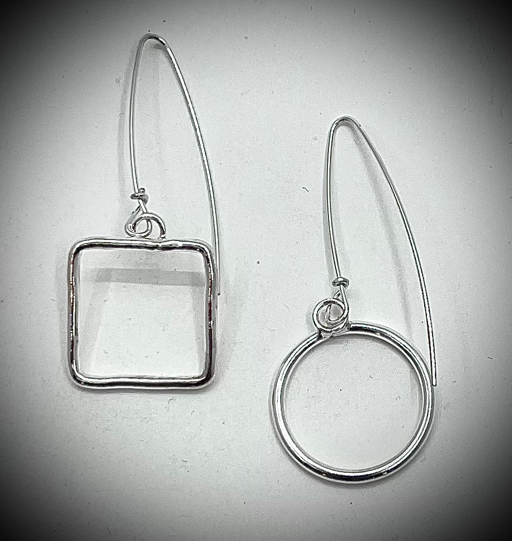 Silver Open Circle Square Earrings