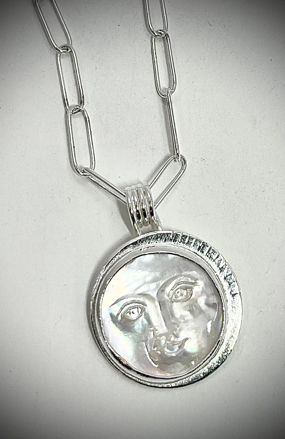 Large Mother of Pearl Moon Necklace