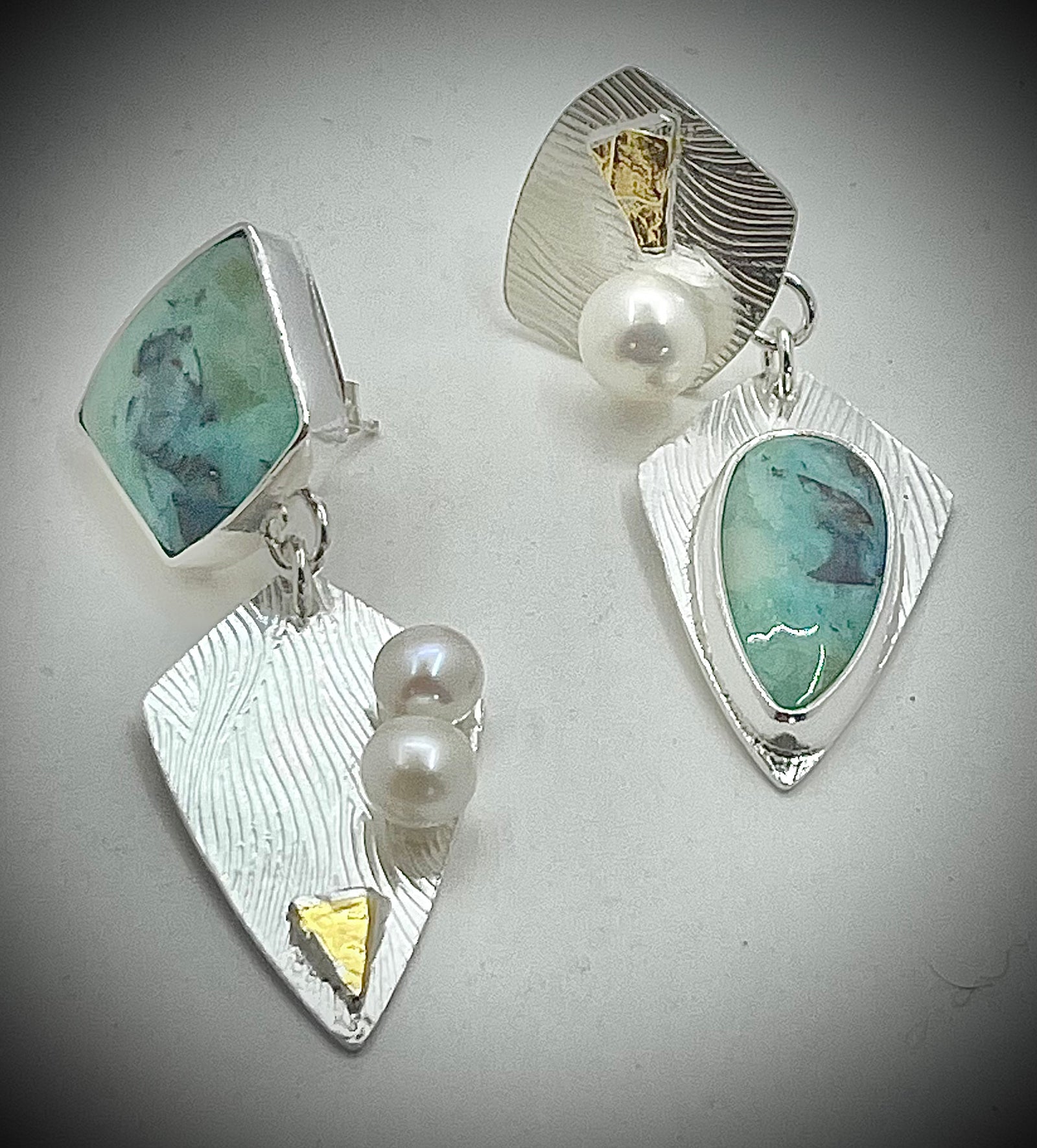 ONE OF A KIND: Opalized Wood and Pearl Earrings