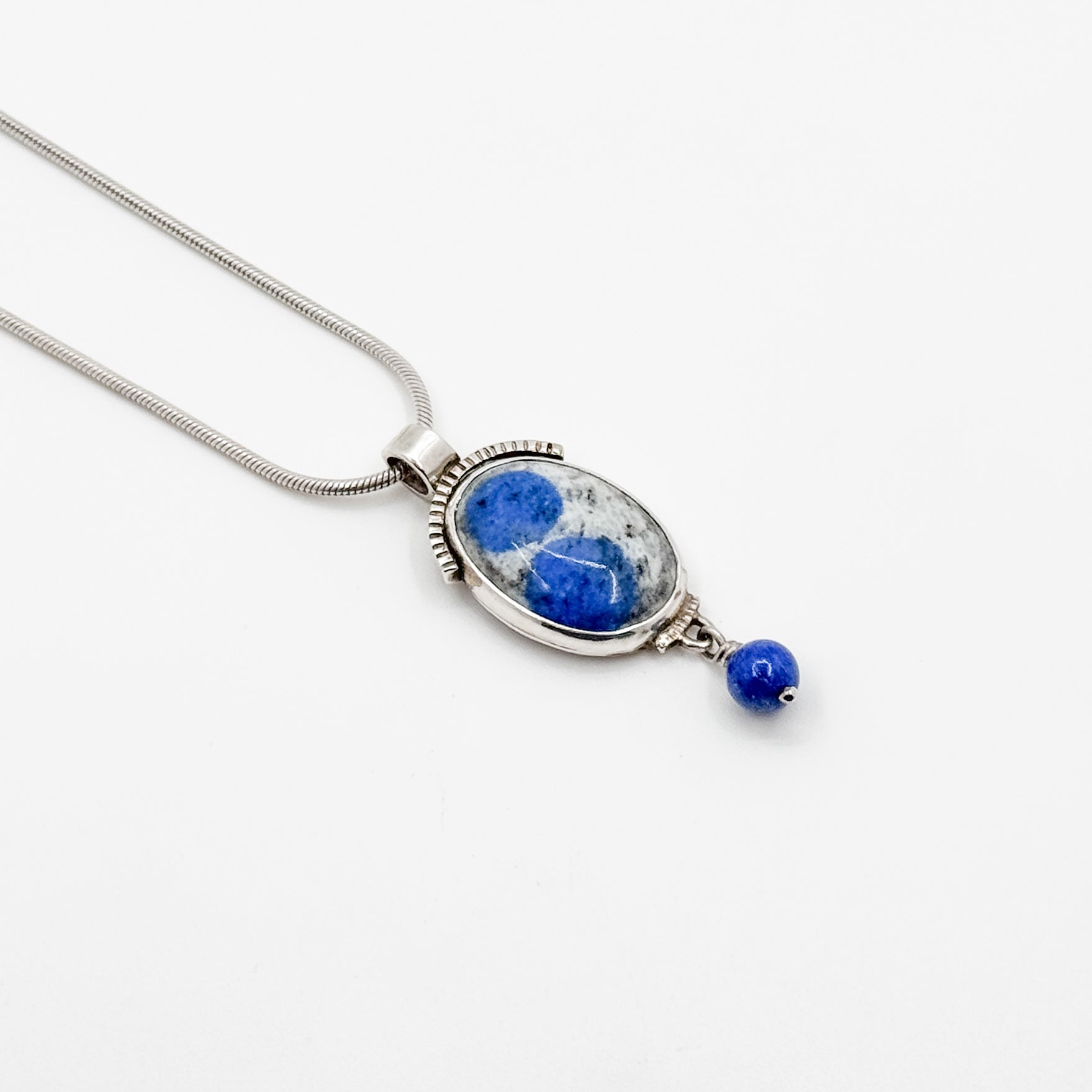 Azurite in granite with lapis bead necklace