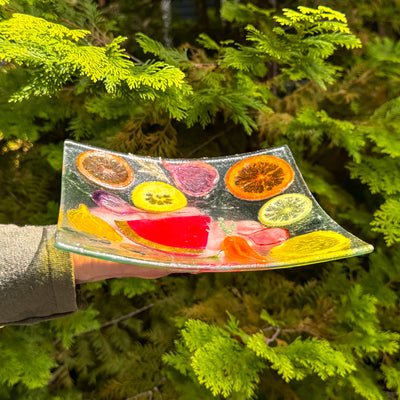 Season's Variety square glass plate