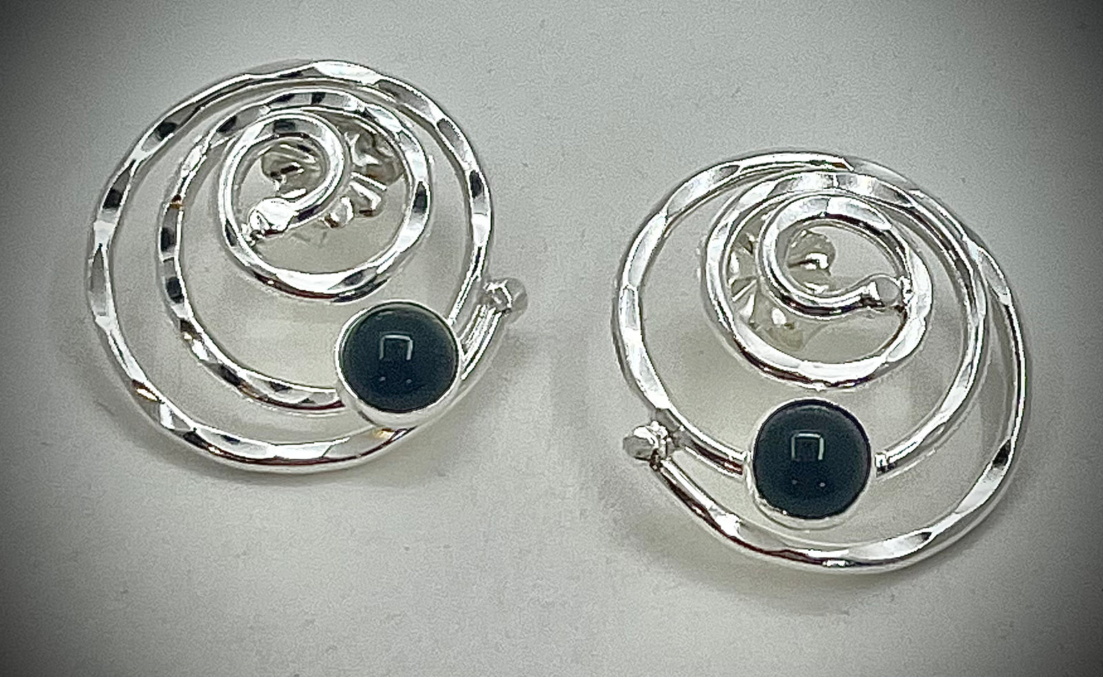Large Spiral Black Onyx Earrings