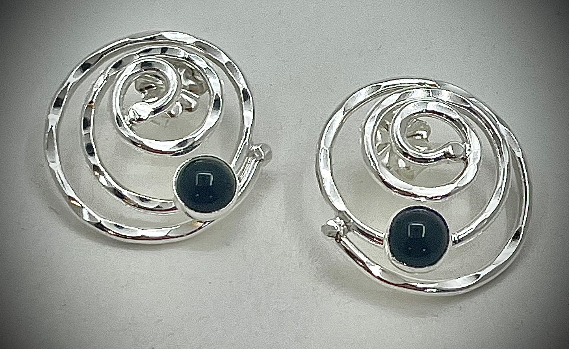 Large Spiral Black Onyx Earrings