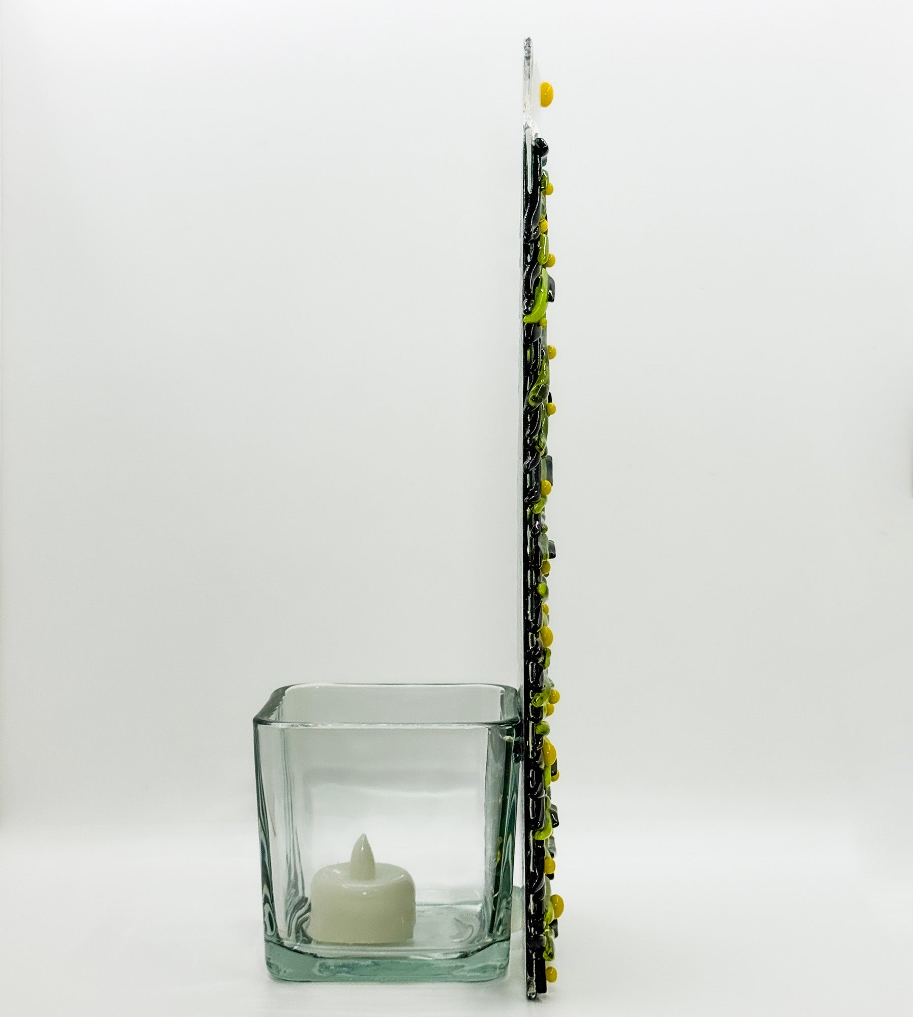 Fused glass Xmas tree dark green with yellow balls