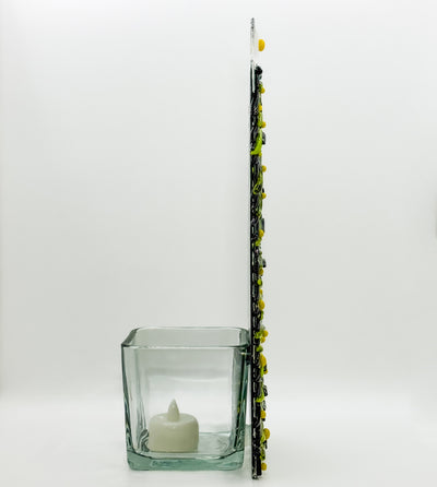 Fused glass Xmas tree dark green with yellow balls