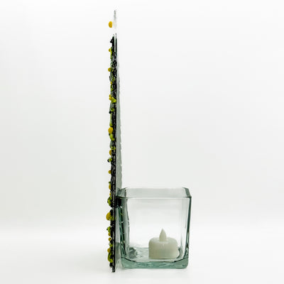 Fused glass Xmas tree dark green with yellow balls