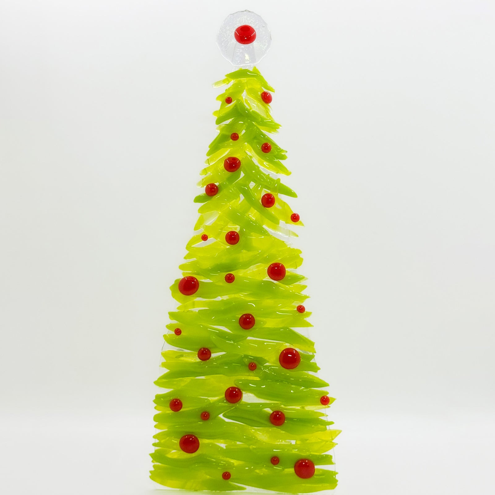 Fused glass Xmas tree green with red balls