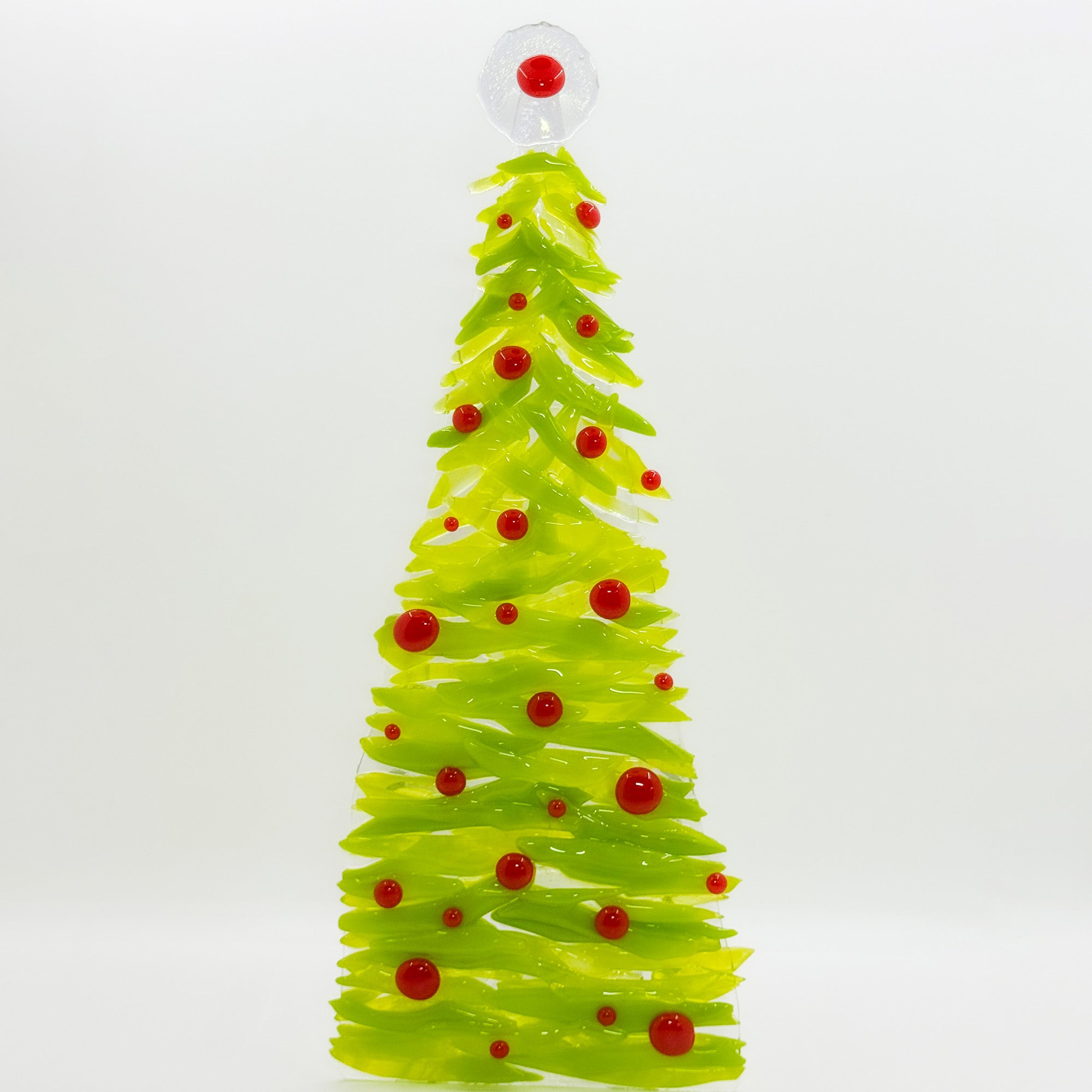 Fused glass Xmas tree green with red balls