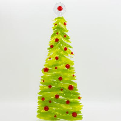 Fused glass Xmas tree green with red balls