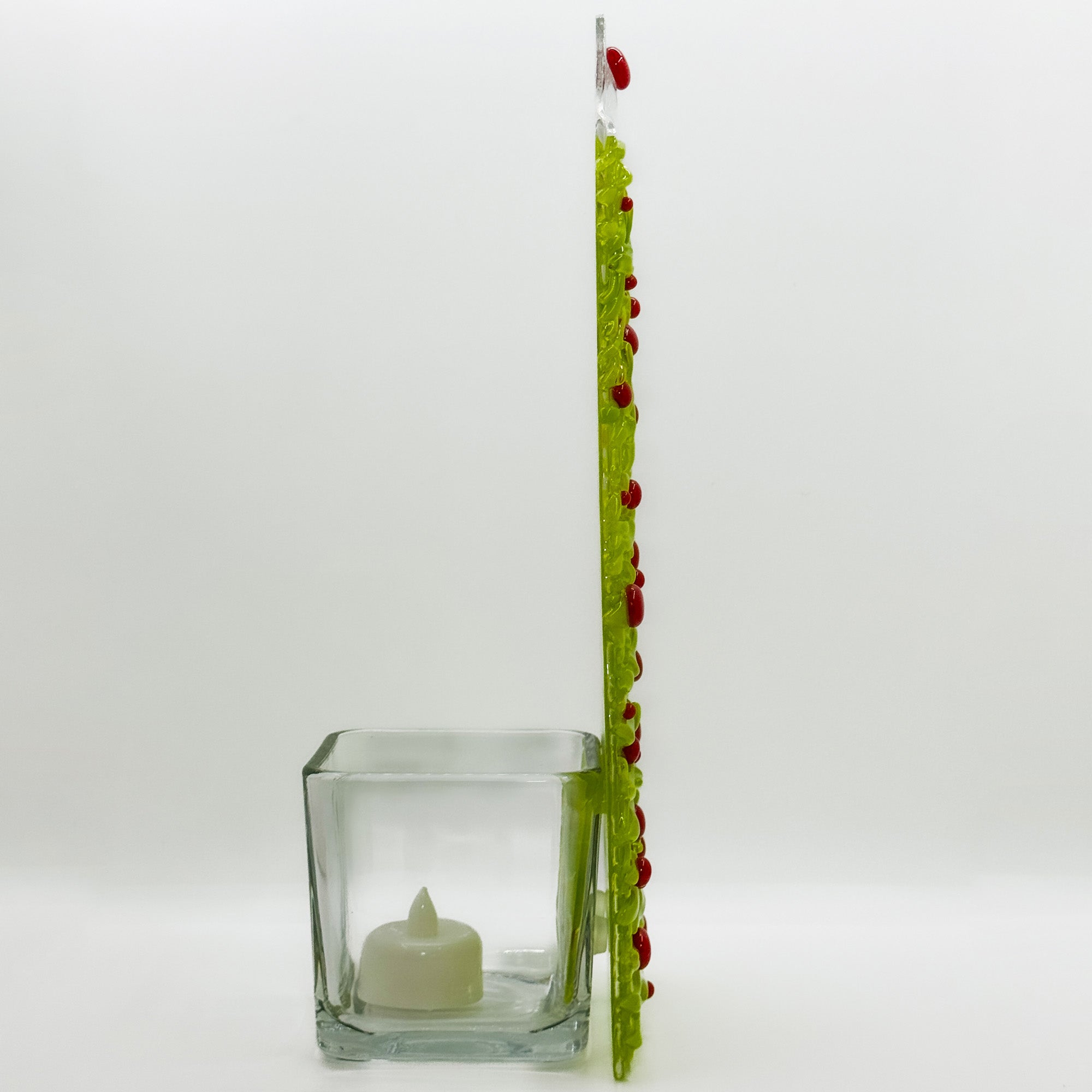 Fused glass Xmas tree green with red balls