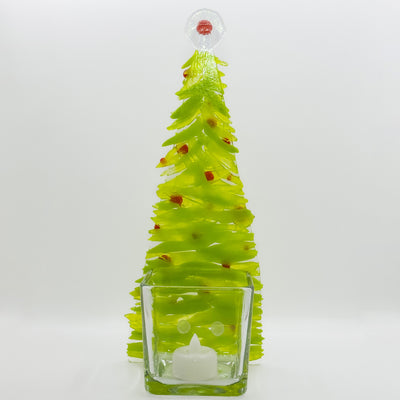 Fused glass Xmas tree green with red balls