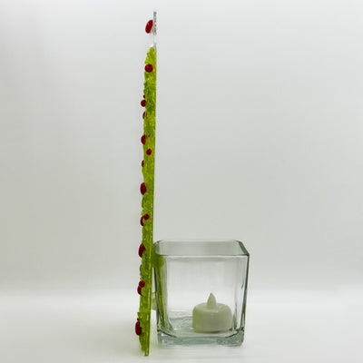 Fused glass Xmas tree green with red balls