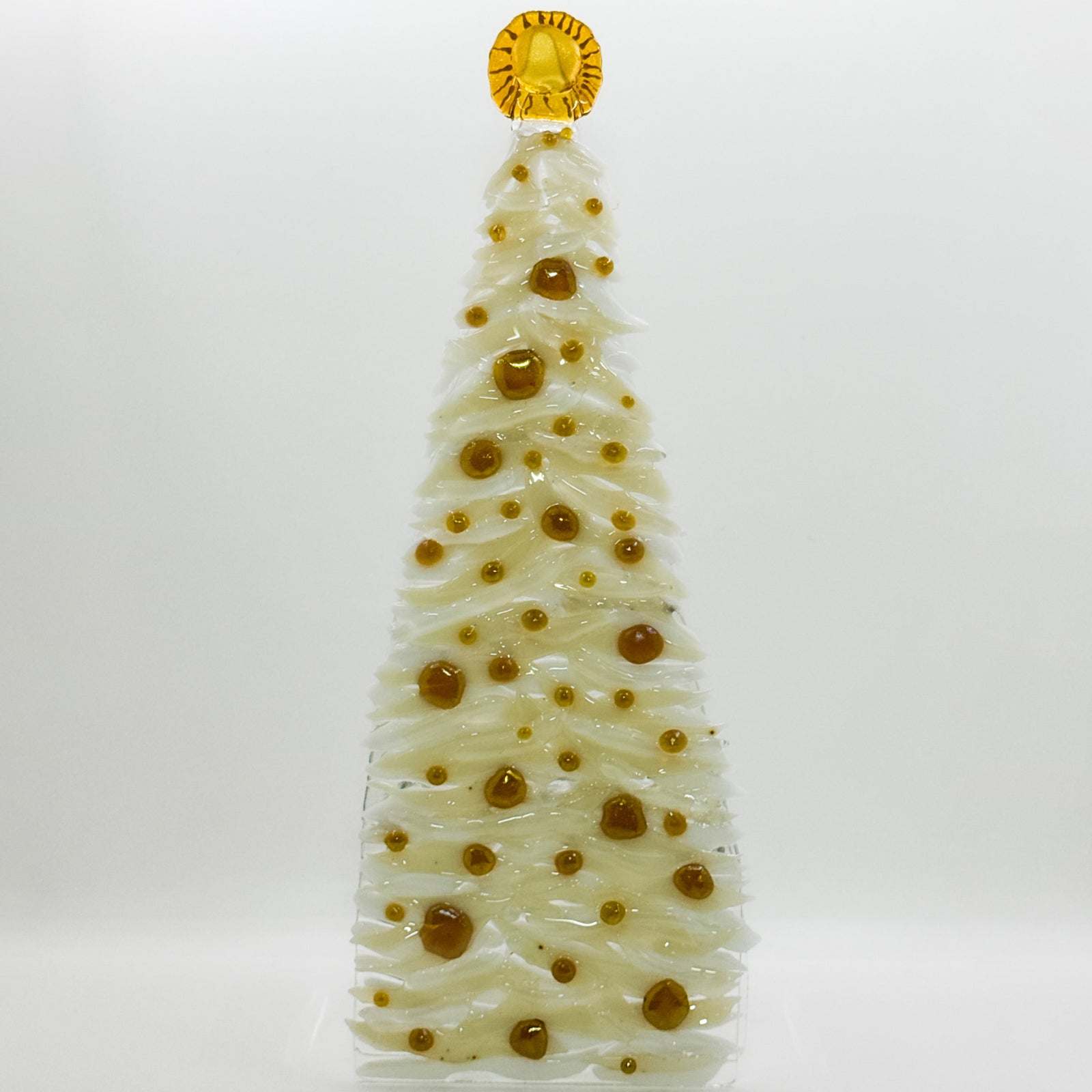Fused glass Xmas tree white with gold balls