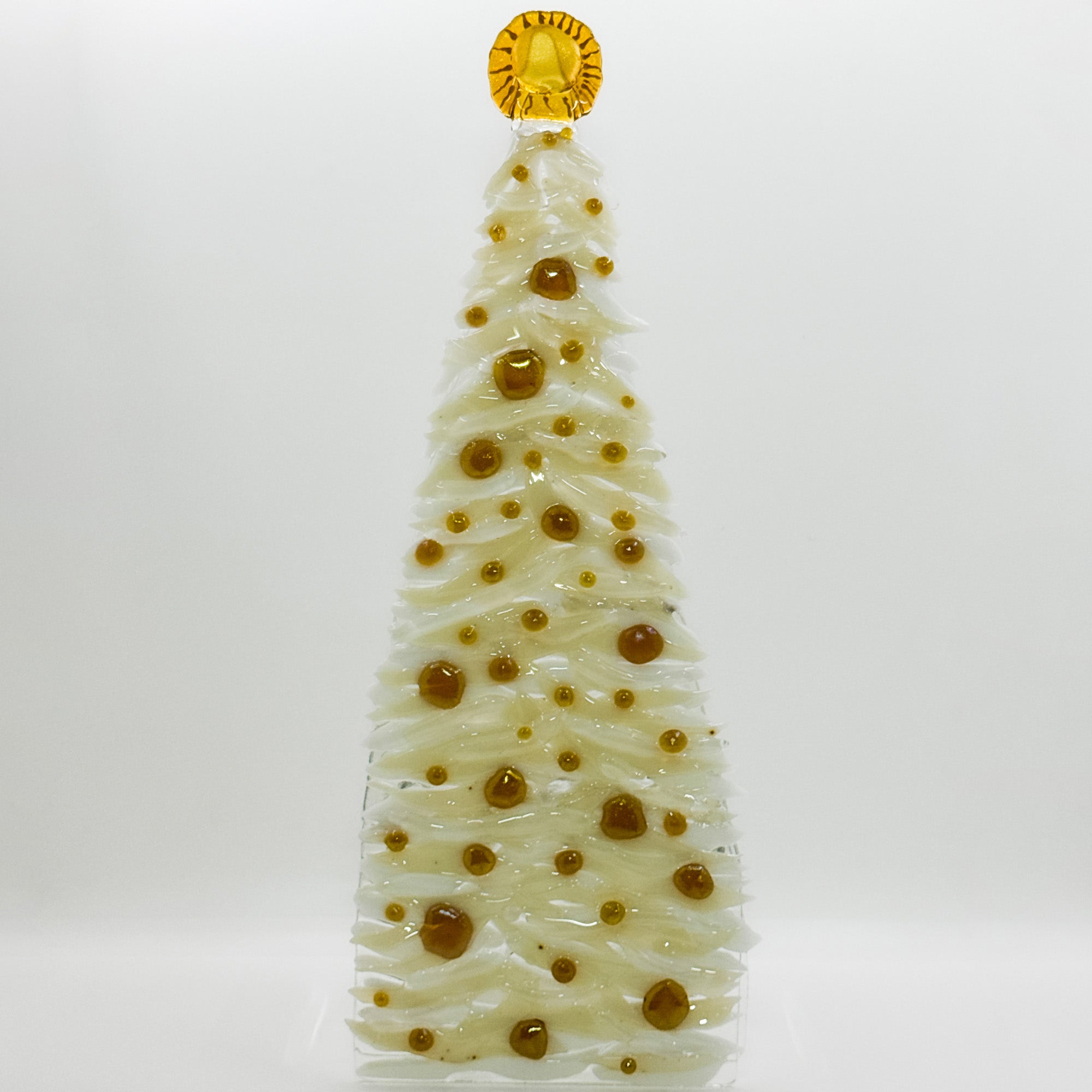 Fused glass Xmas tree white with gold balls