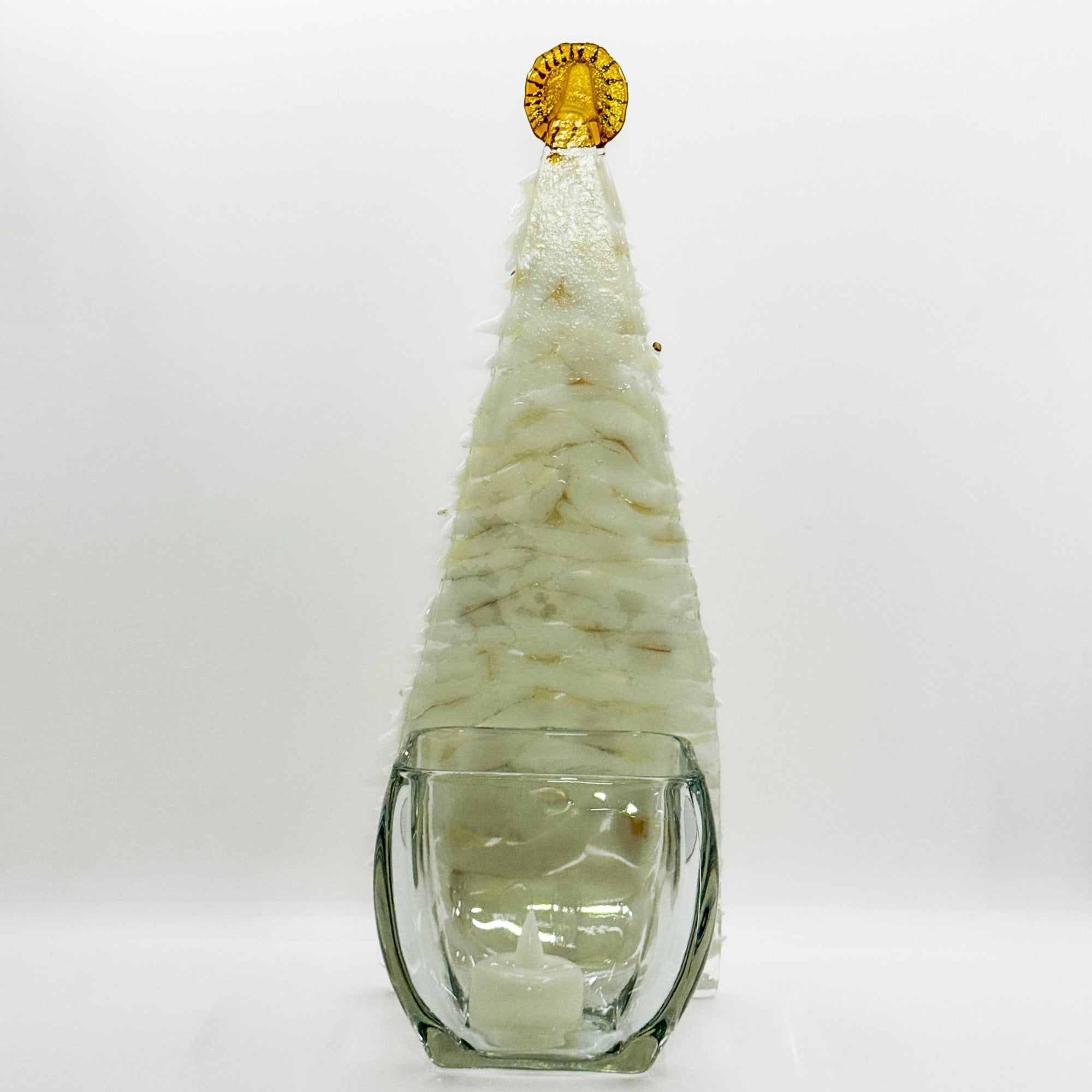 Fused glass Xmas tree white with gold balls