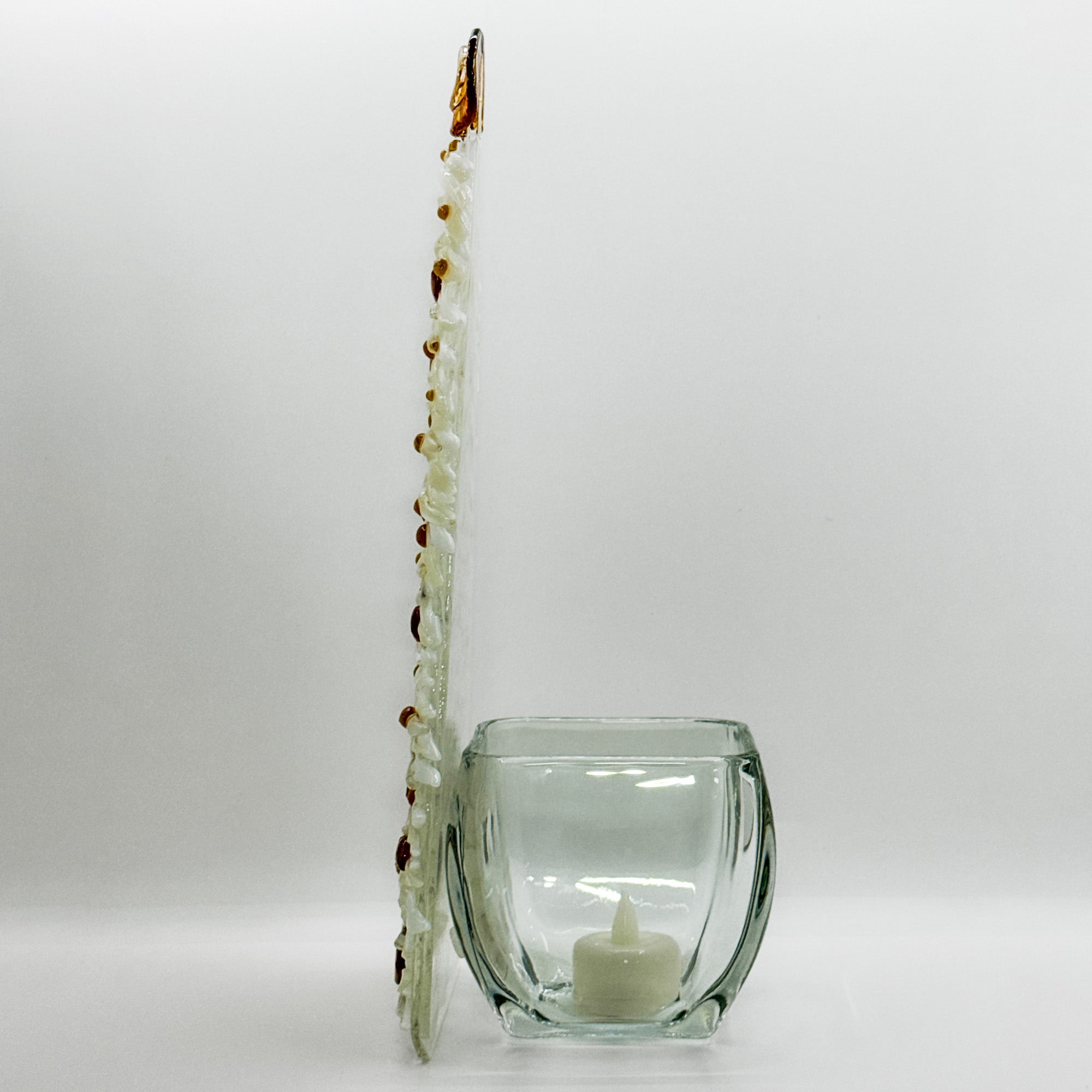 Fused glass Xmas tree white with gold balls